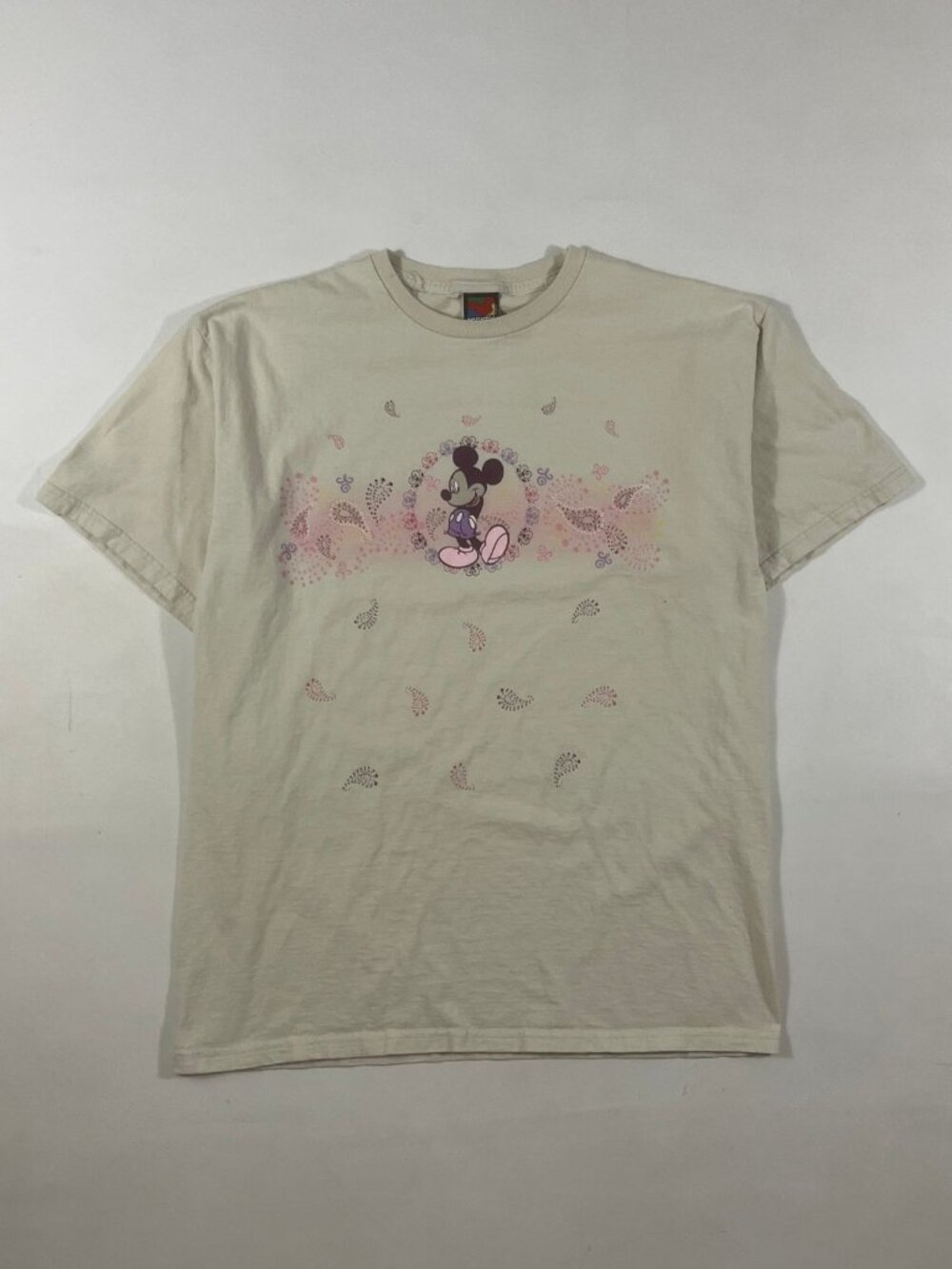 Vintage Y2K Mickey Unlimited Cream Paisley Floral Mickey Mouse Disney Tee